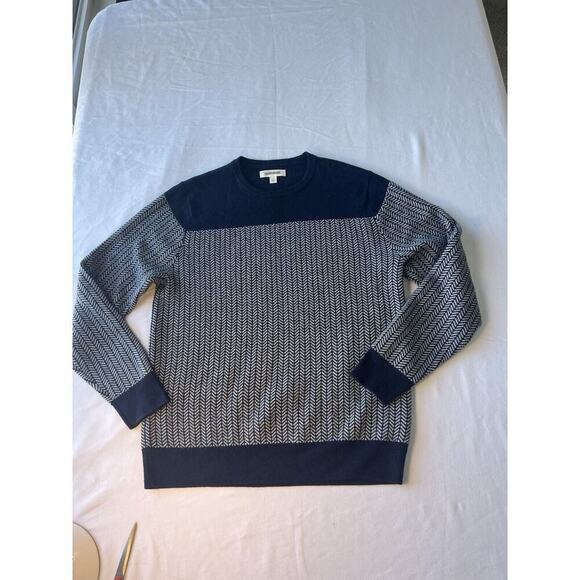 Goodthreads Men's Size L Wool Blend Striped Sweater Navy Blue Pullover Winter - Picture 2 of 9